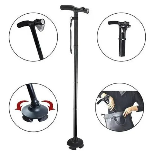 Bastón Plegable con Luz LED – Apoyo Seguro para Caminar