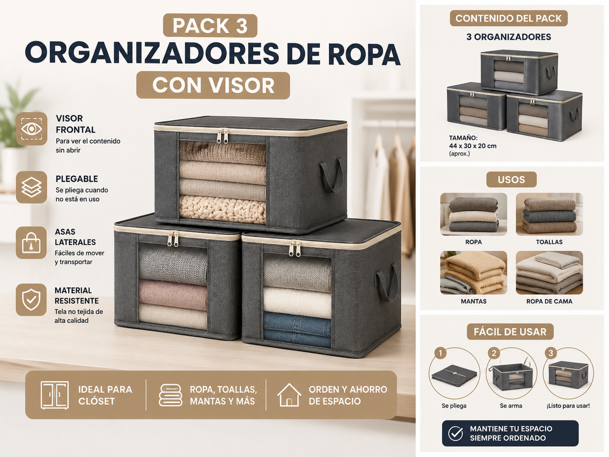 Pack 3 Organizadores de Ropa con Visor