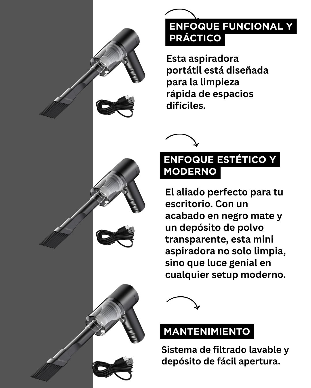 Mini Aspiradora Inalámbrica 3 en 1