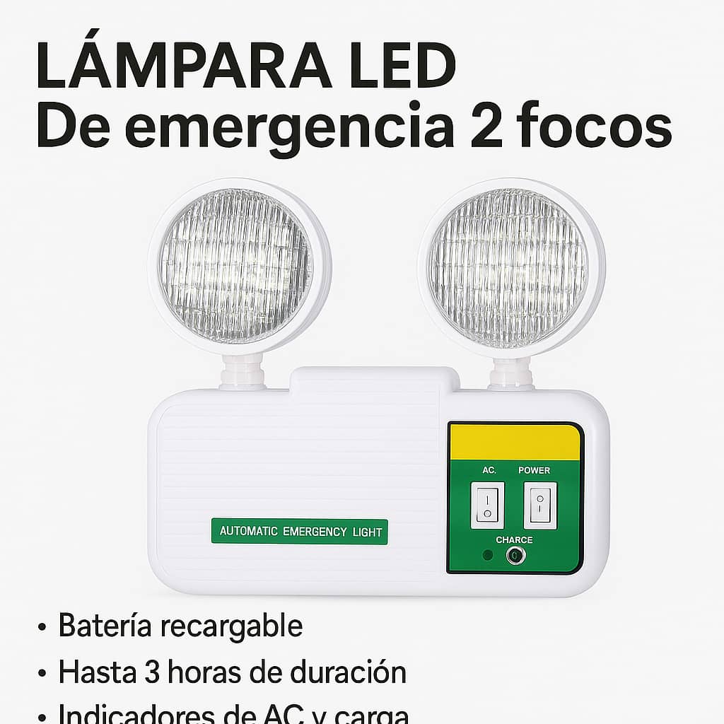Luz de Emergencia Recargable Doble Foco para Cortes de Luz